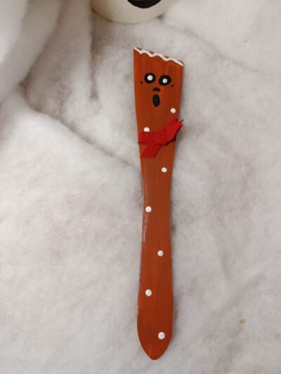 🎄 Décoration de Noël – Personnage pain d’épices en cuillère en bois, nœud rouge