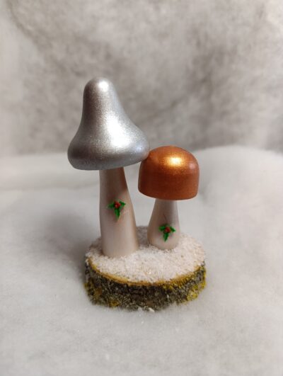 🎄 Décoration de Noël – Duo de champignons argenté et cuivré