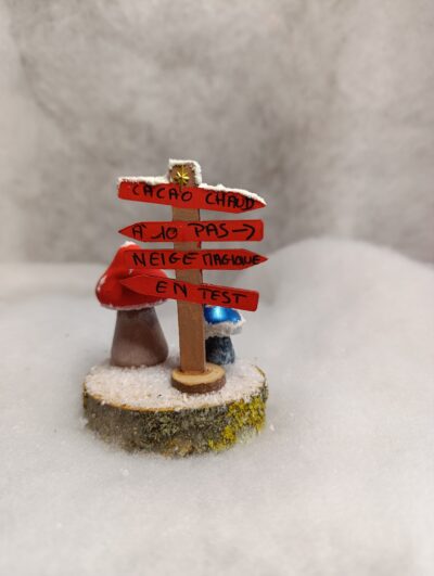 Décoration de Noël Duo de champignons & panneau “Cacao chaud à 10 pas”