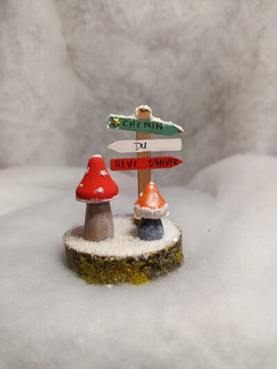 Décoration de Noël Duo de champignons & panneau “Chemin du rêve d’hiver”