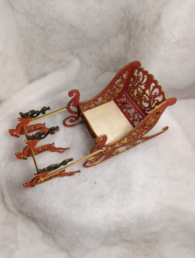 🎄 Traîneau Rouge Dorure Antique Artisanat Féerique
