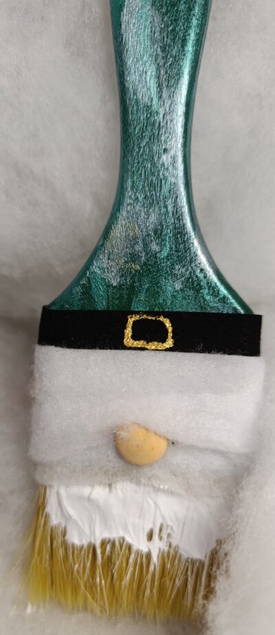 🎄 Décoration de Noël – Lutin Père Noël en pinceau, bonnet vert et barbe blanche