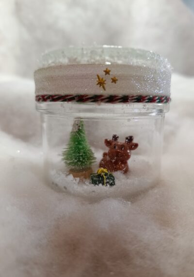 Scène de Noël sous verre  Le Renne et le Sapin